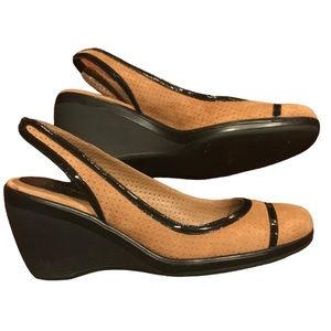 Cole Haan Nike Air Brown Perforated Suede Slingback Wedge D23465 Size 7.5 EUC